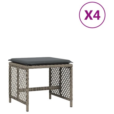 vidaXL Σκαμπό Κήπου 4 τεμ. Γκρι 41x41x36 Συνθετικό Ρατάν με Μαξιλάρια 41x41x36cm