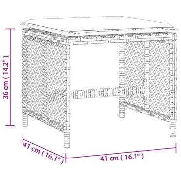 vidaXL Σκαμπό Κήπου 4 τεμ. Γκρι 41x41x36 Συνθετικό Ρατάν με Μαξιλάρια 41x41x36cm