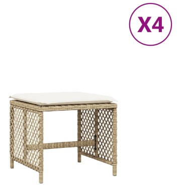 vidaXL Σκαμπό Κήπου 4 τεμ. Μπεζ 41x41x36cm Συνθ. Ρατάν με Μαξιλάρια
