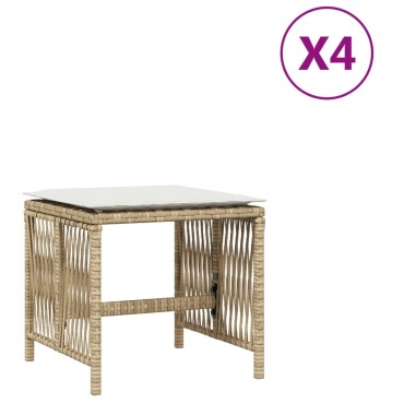 vidaXL Σκαμπό Κήπου 4 τεμ. Μπεζ 41x41x36cm Συνθ. Ρατάν με Μαξιλάρια
