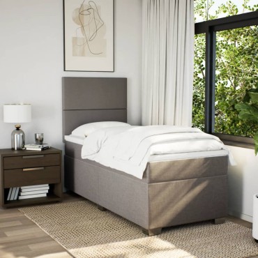 vidaXL Κρεβάτι Boxspring με Στρώμα Taupe 100x200cm Υφασμάτινο 1 τεμ. - Μονό