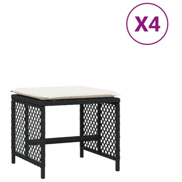 vidaXL Σκαμπό Κήπου 4 τεμ. Μαύρα 41x41x36 Συνθετικό Ρατάν με Μαξιλάρια 41x41x36cm