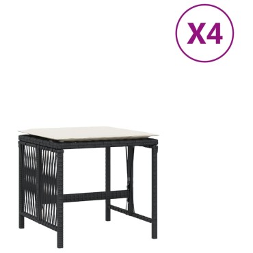 vidaXL Σκαμπό Κήπου 4 τεμ. Μαύρα 41x41x36 Συνθετικό Ρατάν με Μαξιλάρια 41x41x36cm