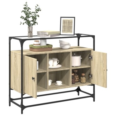 vidaXL Βοηθητικό Έπιπλο Γυάλ Επιφάνεια Sonoma Δρυς 98x35x81cm Επ Ξύλο 1 τεμ.