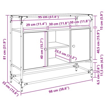 vidaXL Βοηθητικό Έπιπλο Γυάλ Επιφάνεια Γκρι Sonoma 98x35x81cm Επ Ξύλο 1 τεμ.