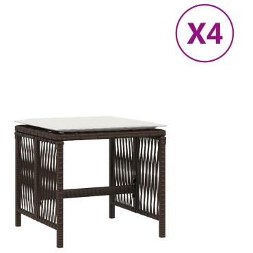 vidaXL Σκαμπό Κήπου 4 τεμ. Καφέ 41x41x36cm Συνθ. Ρατάν με Μαξιλάρια