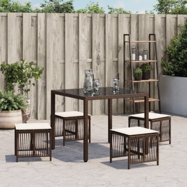 vidaXL Σκαμπό Κήπου 4 τεμ. Καφέ 41x41x36cm Συνθ. Ρατάν με Μαξιλάρια