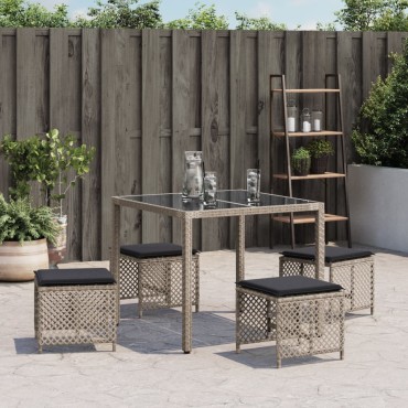 vidaXL Σκαμπό Κήπου 4 τεμ. Αν. Γκρι 41x41x36cm Συνθ. Ρατάν Μαξιλάρια