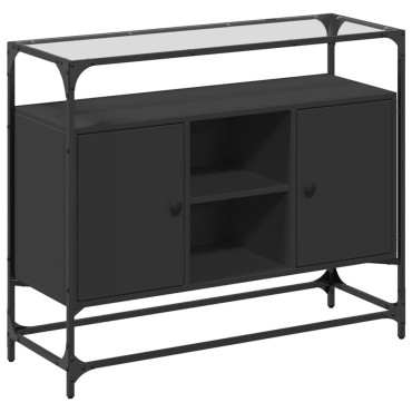 vidaXL Βοηθητικό Έπιπλο Γυάλ Επιφάνεια Μαύρο 98x35x81cm Επ Ξύλο 1 τεμ.