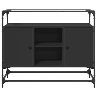 vidaXL Βοηθητικό Έπιπλο Γυάλ Επιφάνεια Μαύρο 98x35x81cm Επ Ξύλο 1 τεμ.