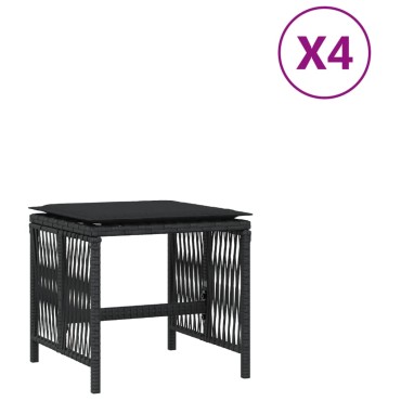 vidaXL Σκαμπό Κήπου 4 τεμ. Μαύρα 41x41x36 Συνθετικό Ρατάν με Μαξιλάρια 41x41x36cm