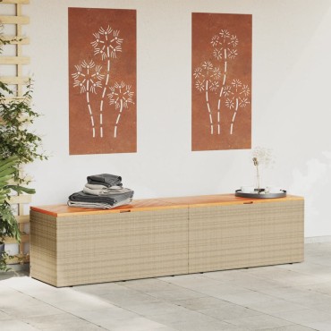 vidaXL Κουτί Αποθ. Κήπου Μπεζ 220x50x54cm Συνθ. Ρατάν/Μασίφ Ακακία