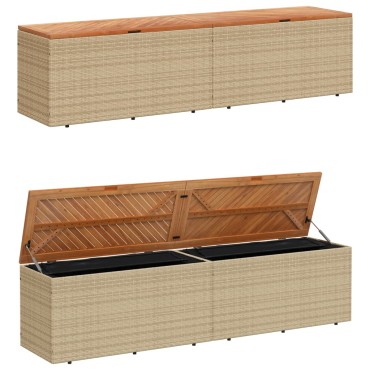 vidaXL Κουτί Αποθ. Κήπου Μπεζ 220x50x54cm Συνθ. Ρατάν/Μασίφ Ακακία