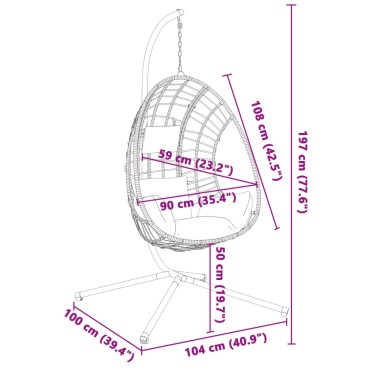 vidaXL Πολυθρόνα Egg Κρεμαστή με Βάση Ανθρακί Συνθ. Ρατάν / Ατσάλι
