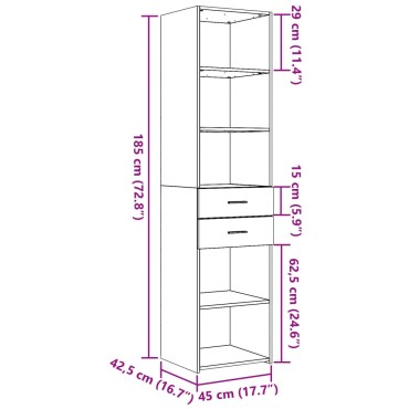 vidaXL Ντουλάπι Μαύρο 45x42,5x185cm από Επεξεργασμένο Ξύλο 1 τεμ.