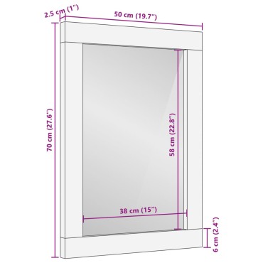 vidaXL Καθρέφτης Μπάνιου 50x70x2,5 εκ. από Μασίφ Ξύλο Μάνγκο/Γυαλί