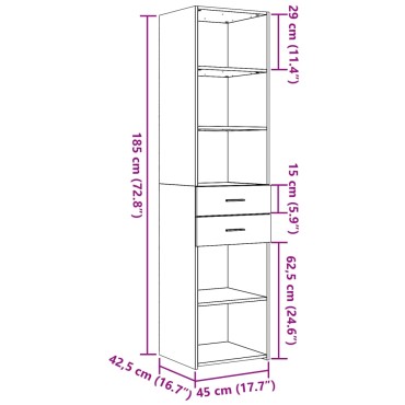 vidaXL Ντουλάπι Γκρι Sonoma 45x42,5x185cm από Επεξεργασμένο Ξύλο 1 τεμ.