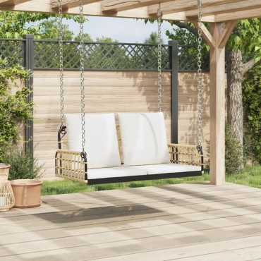 vidaXL Παγκάκι Κούνια 105x58x38cm Συνθ. Ρατάν & Ατσάλι με Μαξιλάρια 1 τεμ.