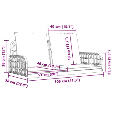 vidaXL Παγκάκι Κούνια 105x58x38cm Συνθ. Ρατάν & Ατσάλι με Μαξιλάρια 1 τεμ.