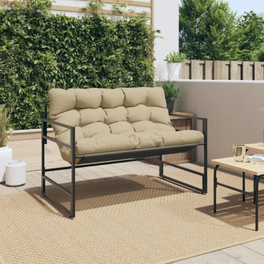 vidaXL Παγκάκι Κήπου Taupe από Ατσάλι με Μαξιλάρι 113x67x76cm 1 τεμ.