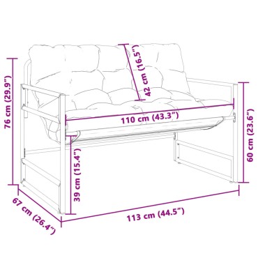 vidaXL Παγκάκι Κήπου Taupe από Ατσάλι με Μαξιλάρι 113x67x76cm 1 τεμ.