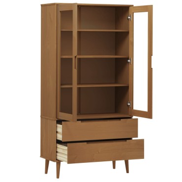 vidaXL Βιτρίνα MOLDE Καφέ 90x35x175cm από Μασίφ Ξύλο Πεύκου 1 τεμ.