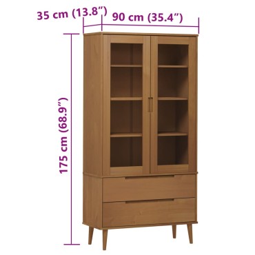 vidaXL Βιτρίνα MOLDE Καφέ 90x35x175cm από Μασίφ Ξύλο Πεύκου 1 τεμ.