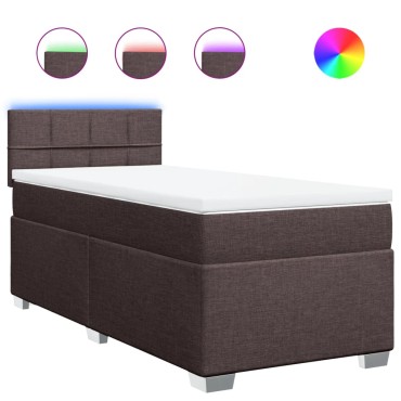 vidaXL Κρεβάτι Boxspring με Στρώμα Σκούρο Καφέ 90x200 εκ. Υφασμάτινο