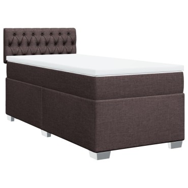 vidaXL Κρεβάτι Boxspring με Στρώμα Σκούρο Καφέ 90x200 εκ. Υφασμάτινο