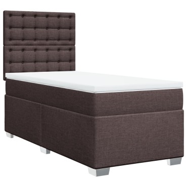 vidaXL Κρεβάτι Boxspring με Στρώμα Σκούρο Καφέ 90x200 εκ. Υφασμάτινο