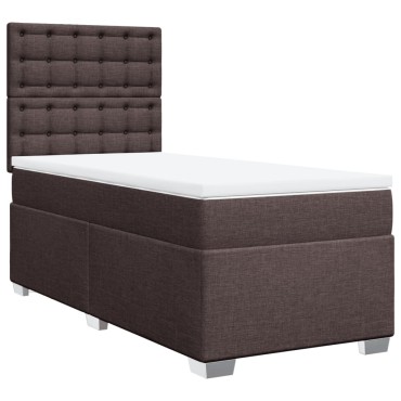 vidaXL Κρεβάτι Boxspring με Στρώμα Σκούρο Καφέ 90x200 εκ. Υφασμάτινο