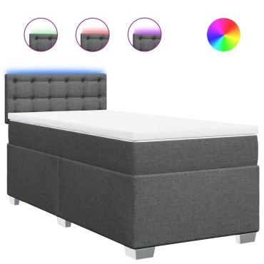 vidaXL Κρεβάτι Boxspring με Στρώμα Σκούρο Γκρι 90x200 εκ. Υφασμάτινο