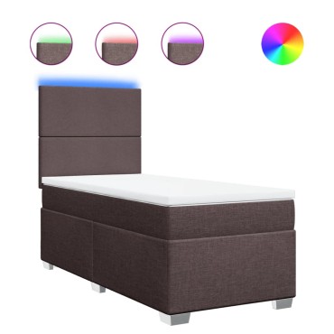 vidaXL Κρεβάτι Boxspring με Στρώμα Σκούρο Καφέ 90x200 εκ. Υφασμάτινο
