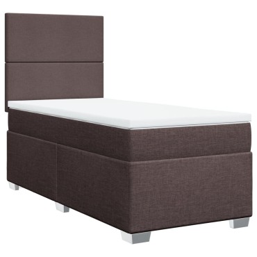 vidaXL Κρεβάτι Boxspring με Στρώμα Σκούρο Καφέ 90x200 εκ. Υφασμάτινο