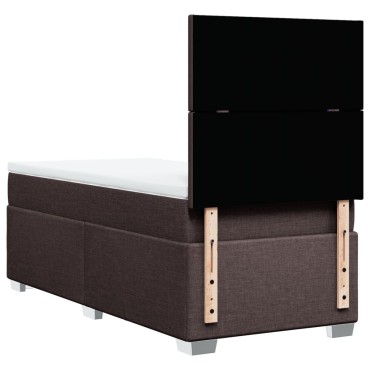 vidaXL Κρεβάτι Boxspring με Στρώμα Σκούρο Καφέ 90x200 εκ. Υφασμάτινο
