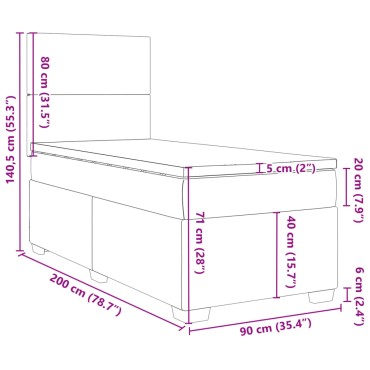vidaXL Κρεβάτι Boxspring με Στρώμα Σκούρο Γκρι 90x200 εκ. Υφασμάτινο