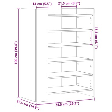 vidaXL Παπουτσοθήκη Λευκή 74,5x37,5x100cm από Επεξεργασμένο Ξύλο