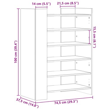 vidaXL Παπουτσοθήκη Sonoma Δρυς 74,5x37,5x100cm Επεξεργασμένο Ξύλο