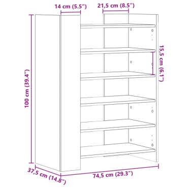 vidaXL Παπουτσοθήκη Καπνιστή Δρυς 74,5x37,5x100cm Επεξεργασμένο Ξύλο