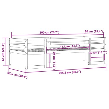 vidaXL Πλαίσιο Παιδικού Κρεβατιού 90x200cm από Μασίφ Ξύλο Πεύκου 1 τεμ. - Μονό