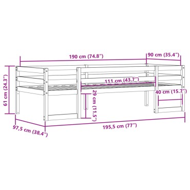 vidaXL Πλαίσιο Παιδικού Κρεβατιού 90x190cm από Μασίφ Ξύλο Πεύκου 1 τεμ. - Μονό