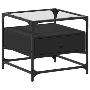 vidaXL Τραπεζάκι Σαλονιού Μαύρο 50x50x45cm με Γυάλινες Πόρτες 1 τεμ.