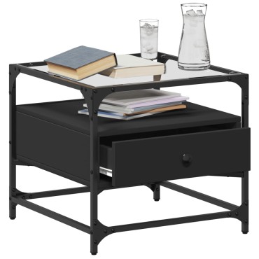 vidaXL Τραπεζάκι Σαλονιού Μαύρο 50x50x45cm με Γυάλινες Πόρτες 1 τεμ.