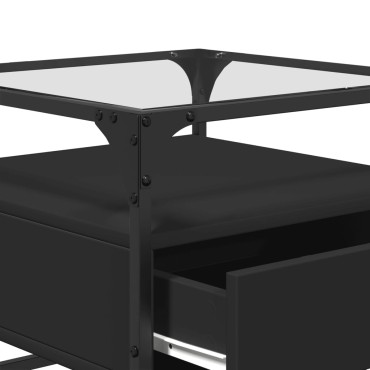 vidaXL Τραπεζάκι Σαλονιού Μαύρο 50x50x45cm με Γυάλινες Πόρτες 1 τεμ.