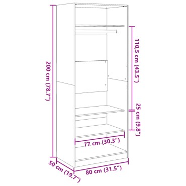 vidaXL Ντουλάπα Μαύρη 80x50x200cm από Επεξεργασμένο Ξύλο 1 τεμ.