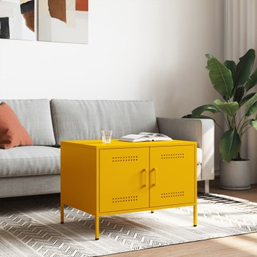 vidaXL Τραπέζι Κήπου Κίτρινο Μουσταρδί 68x50x50,5cm Ατσάλινο 1 τεμ.