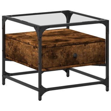 vidaXL Τραπεζάκι Σαλονιού Καπνιστή Δρυς 50x50x45cm με Γυάλινες Πόρτες 1 τεμ.