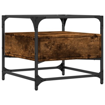 vidaXL Τραπεζάκι Σαλονιού Καπνιστή Δρυς 50x50x45cm με Γυάλινες Πόρτες 1 τεμ.