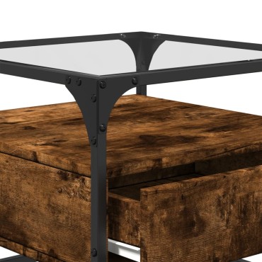 vidaXL Τραπεζάκι Σαλονιού Καπνιστή Δρυς 50x50x45cm με Γυάλινες Πόρτες 1 τεμ.