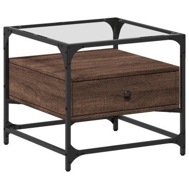 vidaXL Τραπεζάκι Σαλονιού Καφέ Δρυς 50x50x45cm με Γυάλινες Πόρτες 1 τεμ.